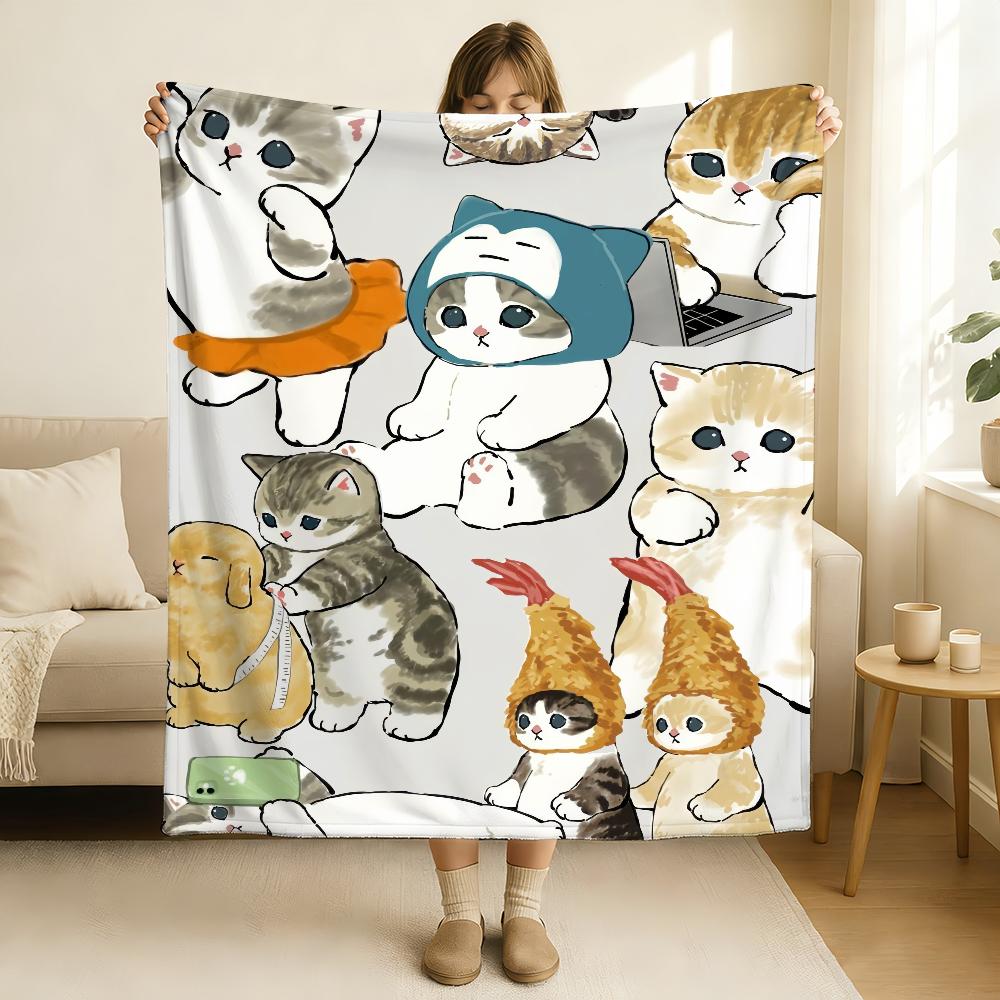 Kreskówkowy Uroczy Kot M MoFusand Koc Miękki i Przyjazny dla Skóry Na Kanapę Łóżko Do Drzemki Narzuta Na Kołdrę Na Cały Rok Kołdra