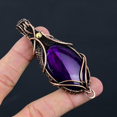 Regalo di gioielli con ciondolo fatto a mano con filo di rame avvolto in filo di rame con pietra preziosa labradorite viola flash per amore