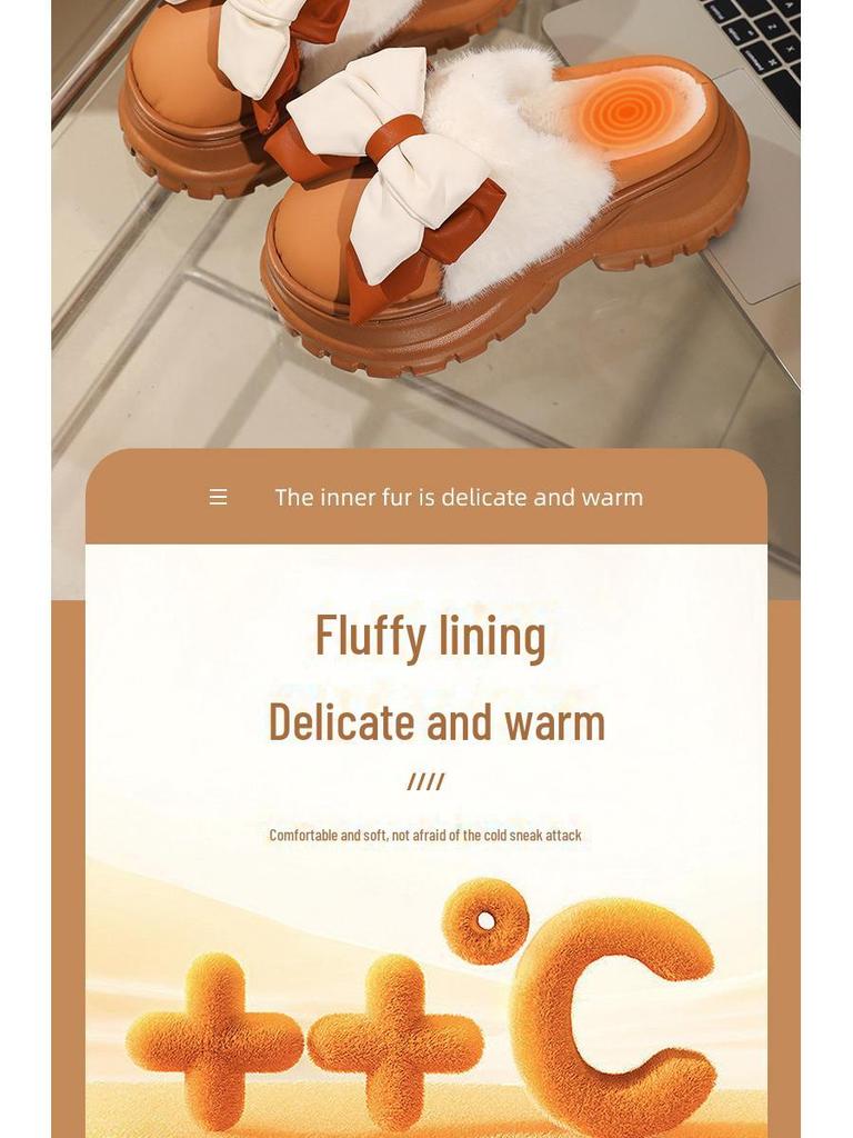 Papuci de casă groși de bumbac pentru femei: Călduros de iarnă, Plus catifea, Înălțător, Purtabil în interior/exterior