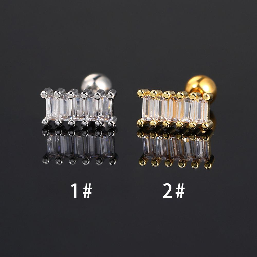 Long Strip Earrings for Women Piercing Daith Rook Zircon Geometric Silver Color Ear Accessories Screw Stud Helix Jewelry Gifts