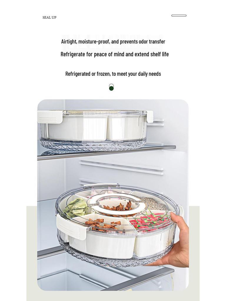 Rotatable Fruit Salad Fresh-Keeping Box: Food-Grade Six-Compartment Storage, Portable & Sealed for Refrigerators.