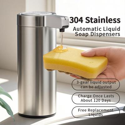 Stainless Automatic Liquid Soap Dispensers Kitchen Bathroom Rechargeable Sensor Smart Hand Sanitizer Shampoo Detergent Dispenser