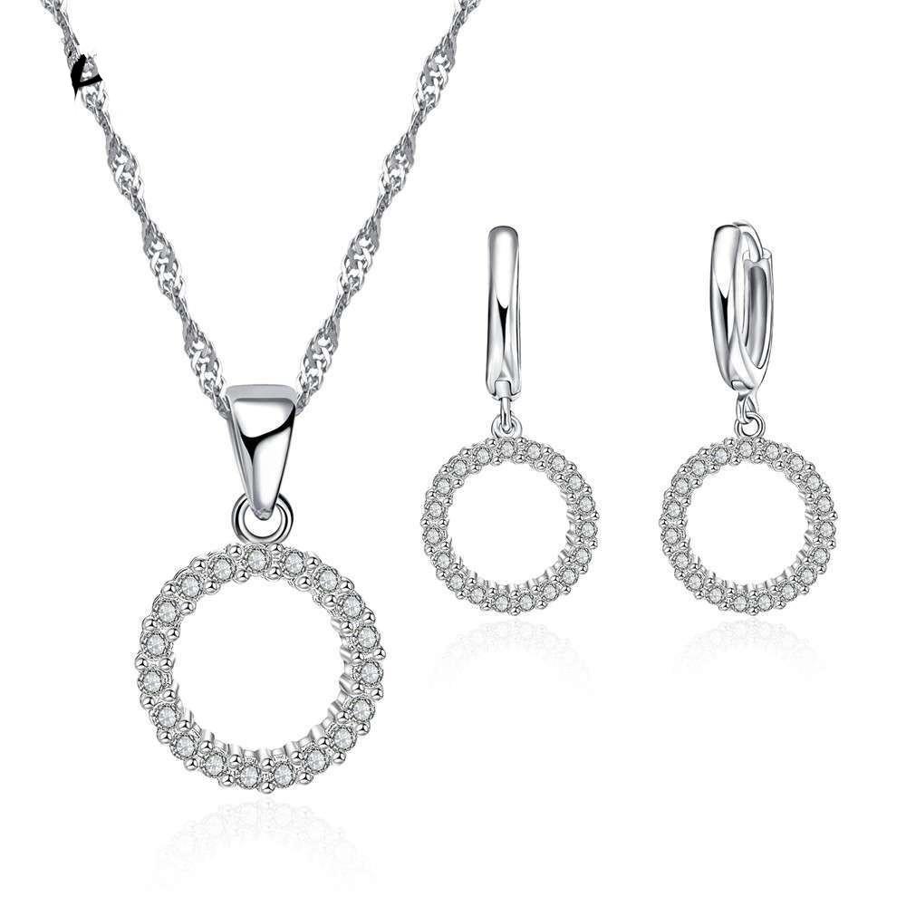 Retro Natural 925 Sterling Silver Cubic Zirconia Pendant Necklace & Earrings for Women