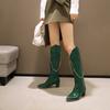 Women's high-heeled boots sexy European and American style crocodile pattern thick heel pointed large size medium boots