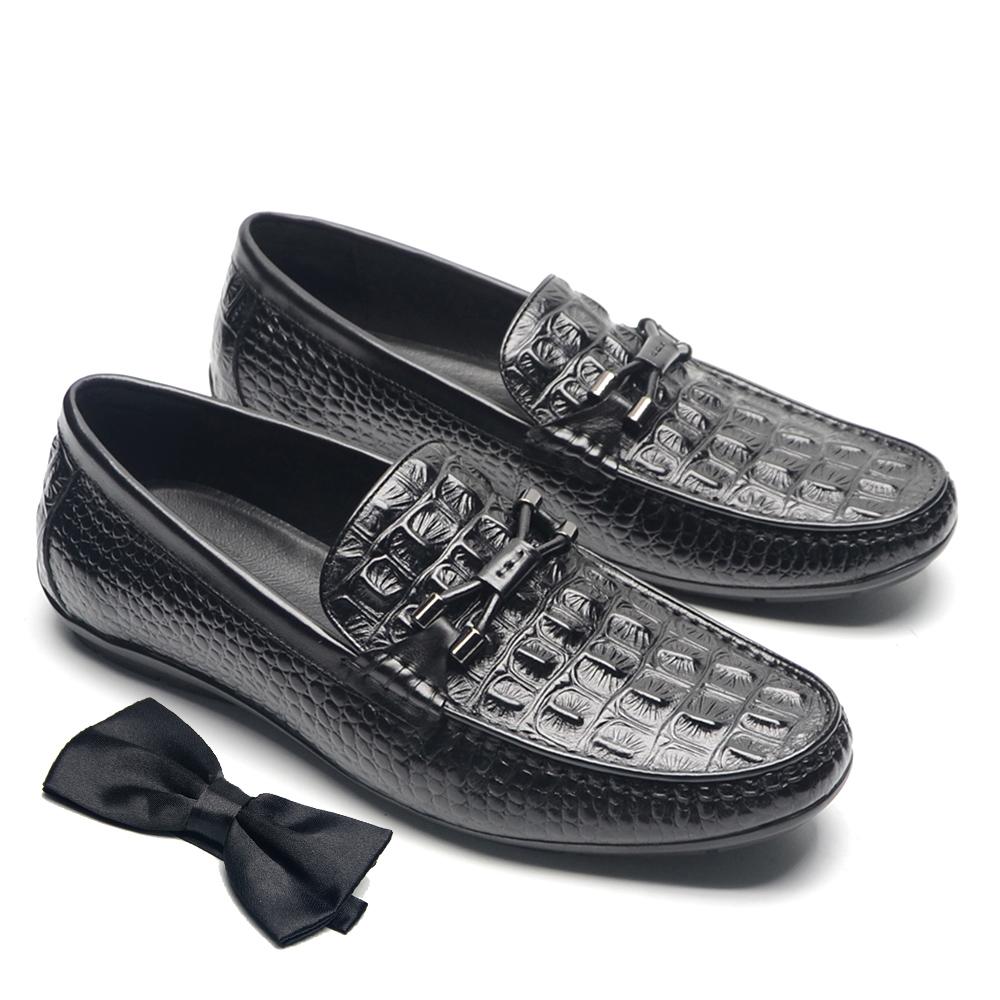 

Classic Genuine Leather Casual Men s Loafers Bow Crocodile Print Comfortable Slip-on Luxury Designer Daily Social Mens Shoes 38