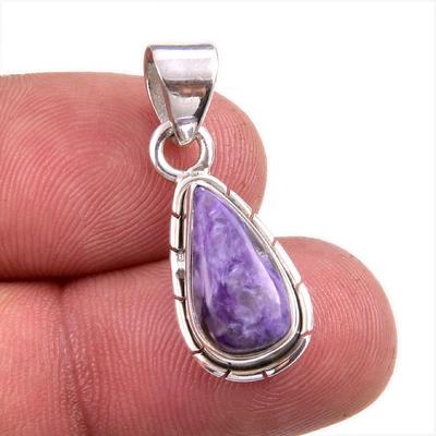 Natural Charoite Gemstone Handmade 925 Solid Sterling Silver Pendant 1.25'' Y1j90