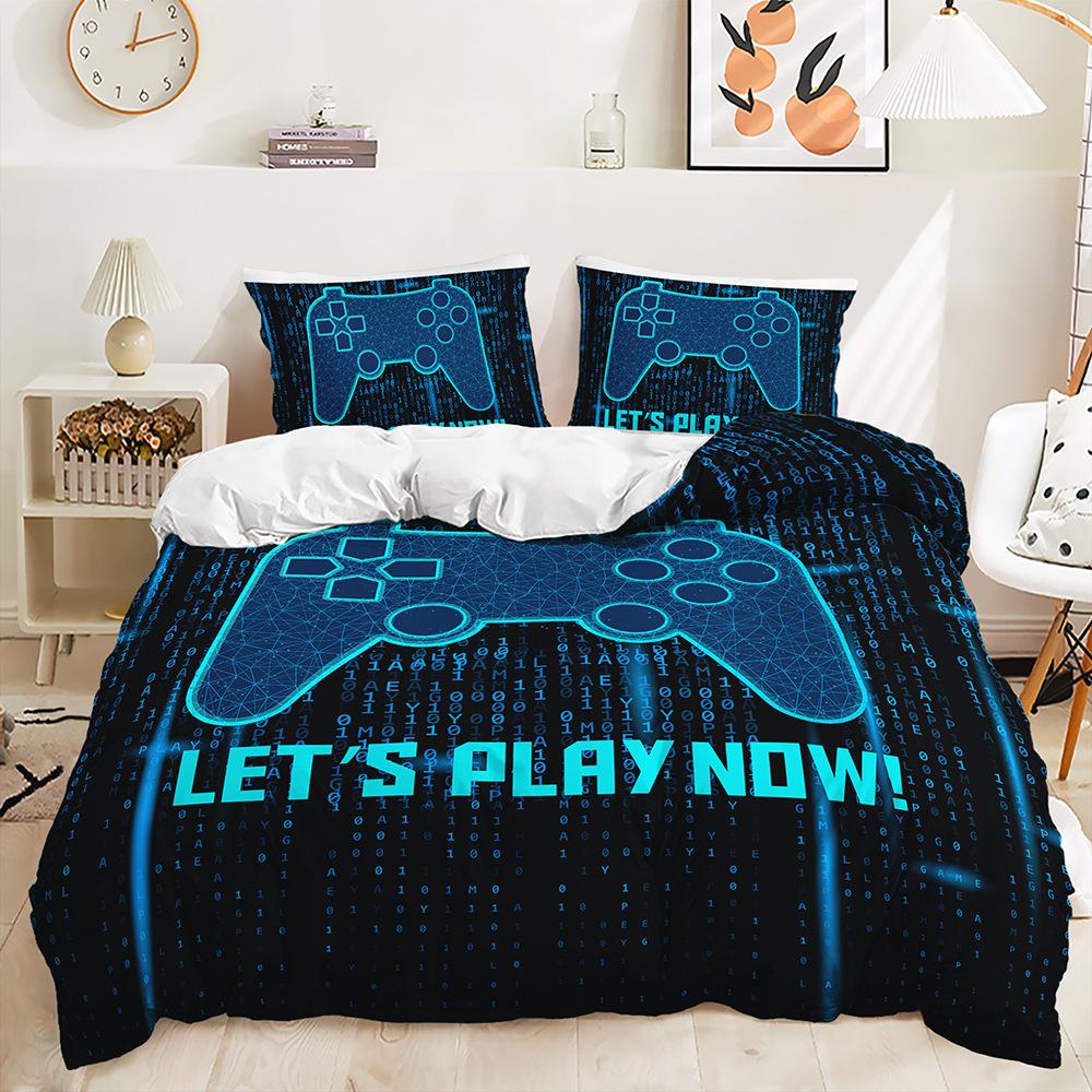 Three-Piece 3D Quilt Cover Gamepad Cool Gradual Change Kit Bedding