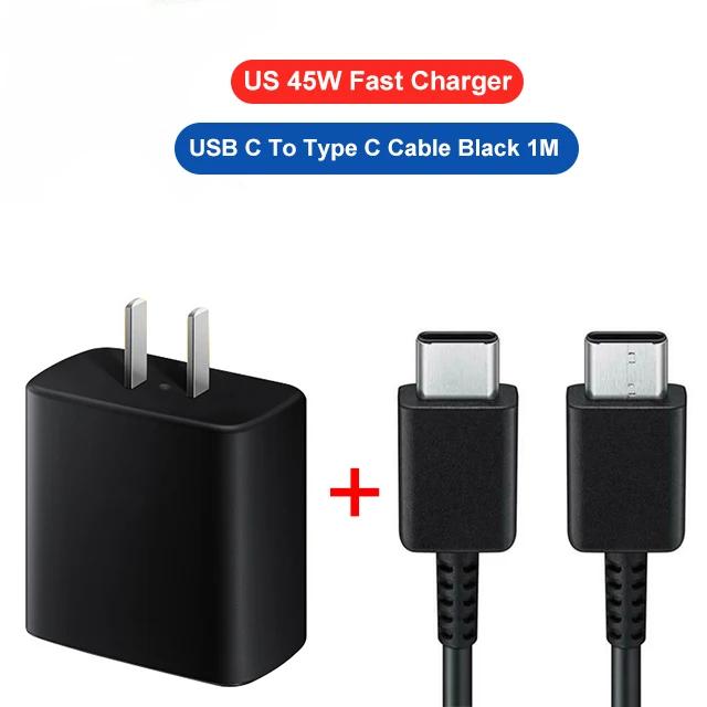 

Зарядное устройство PD 45 Вт USB C для Samsung Galaxy S24 S23 S22 S21 S20 Ultra S10 Plus FE Сверхбыстрая зарядка Кабель для зарядки Type C Аксессуары US Black