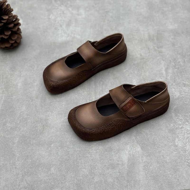 Handmade Leather Single Shoes Vintage Flat Soft Leather Soft Bottom Cowhide Women's Shoes