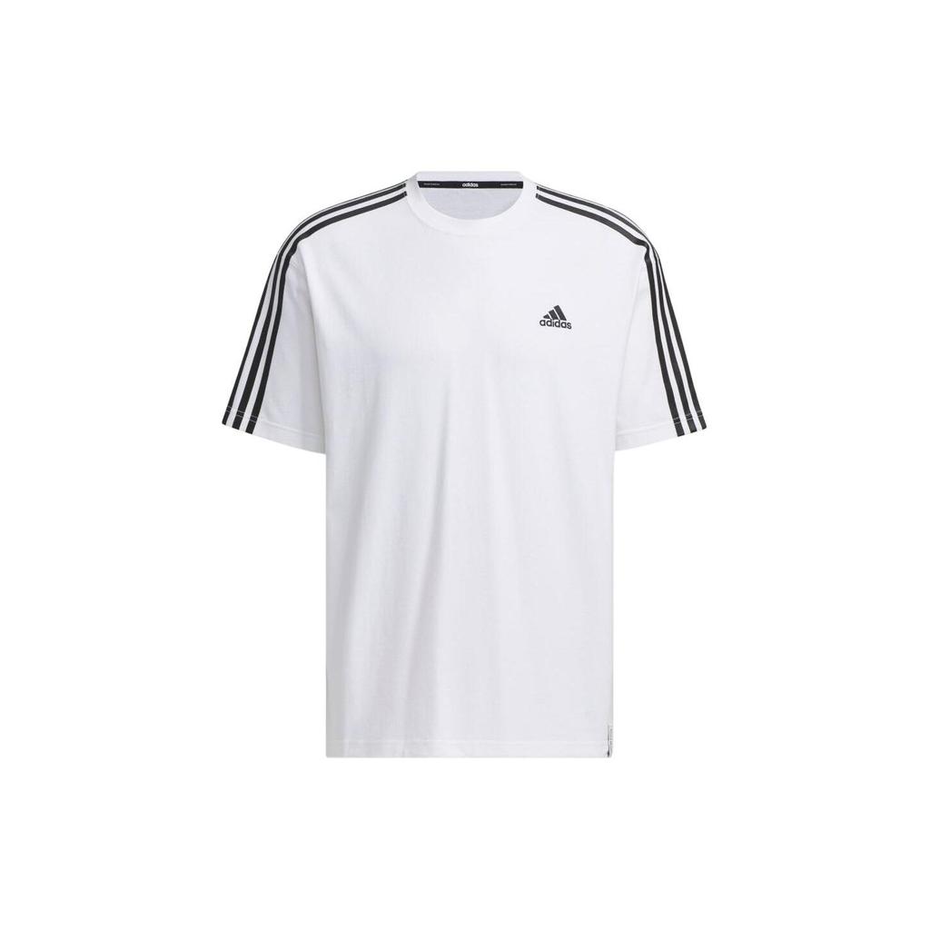 Adidas Striped Print Sports Crew Neck Short Sleeve T-Shirt Men Tops White JF3946