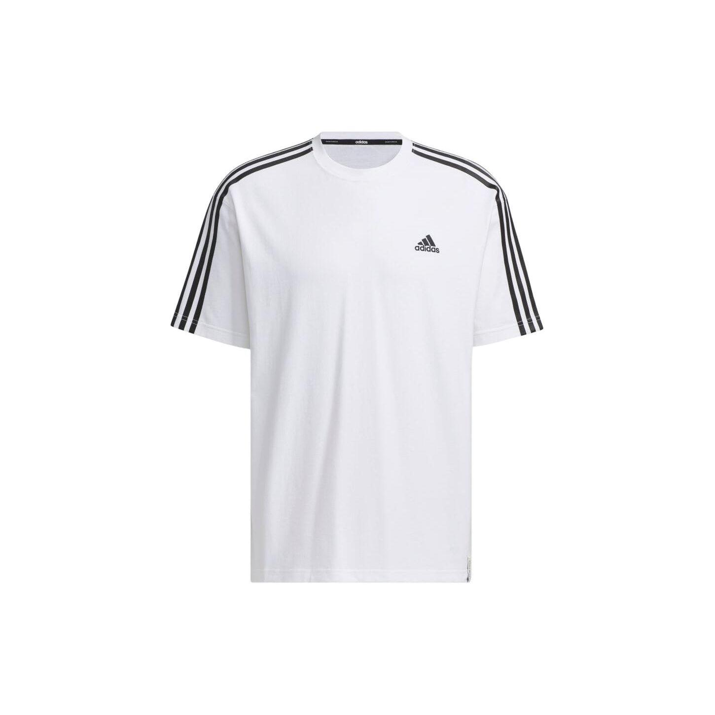 

Adidas Striped Print Sports Crew Neck Short Sleeve T-Shirt Men Tops White JF3946 M