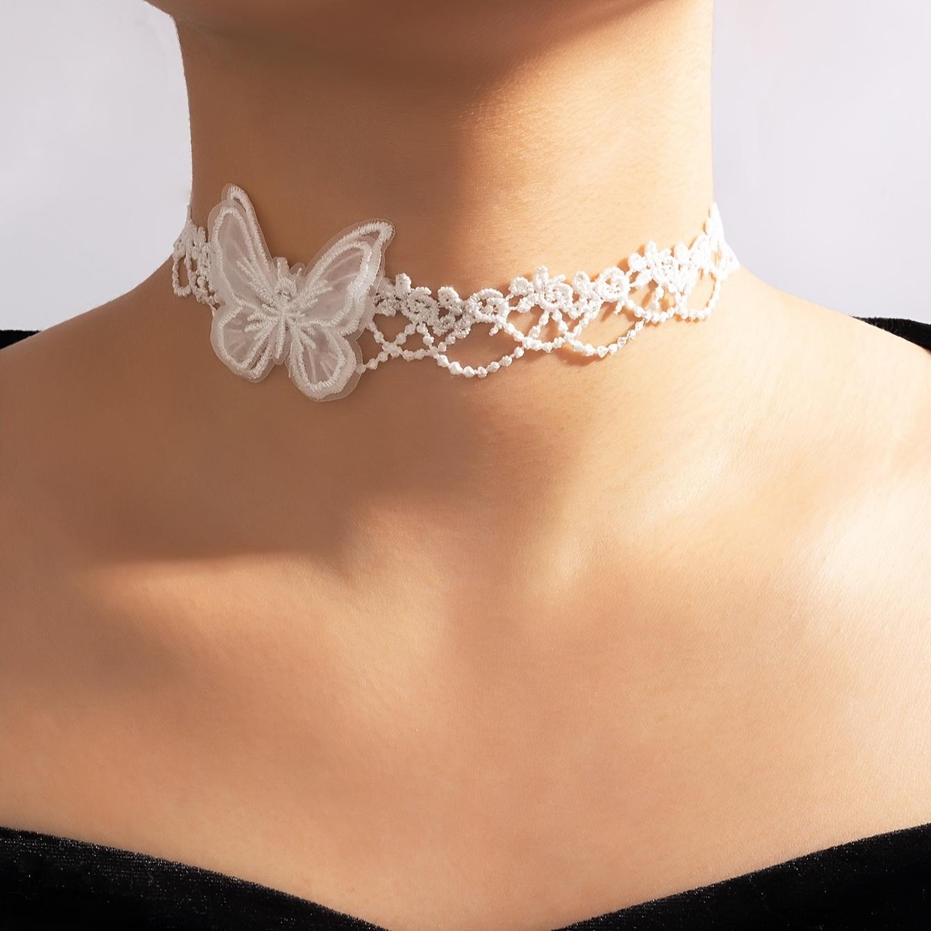 1PC Fashionable and Sexy Necklace, White Butterfly Lace Necklace, Geometric Fabric Collarbone Chain. белый