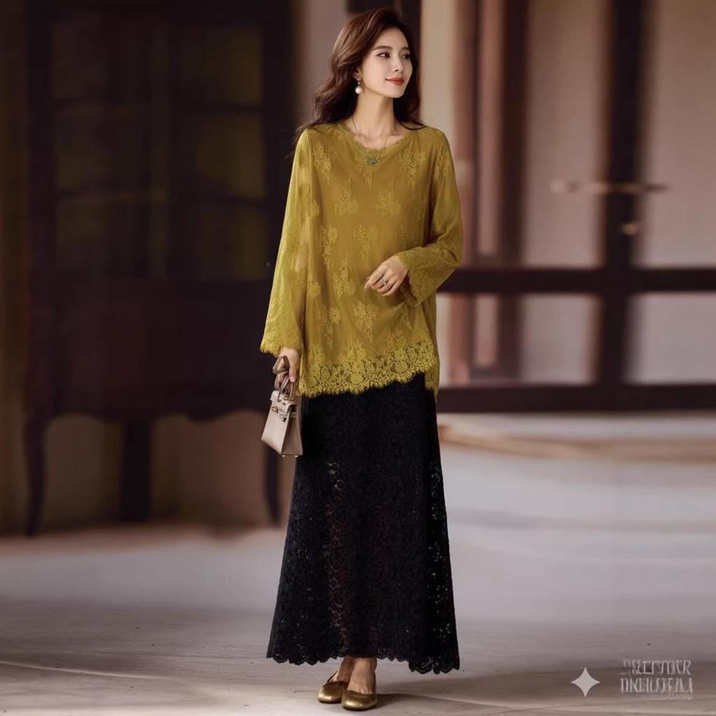 2025 Herbst Stilvolles Große Größen Damen Spitze Durchbrochen Lockerer Überwurf Top