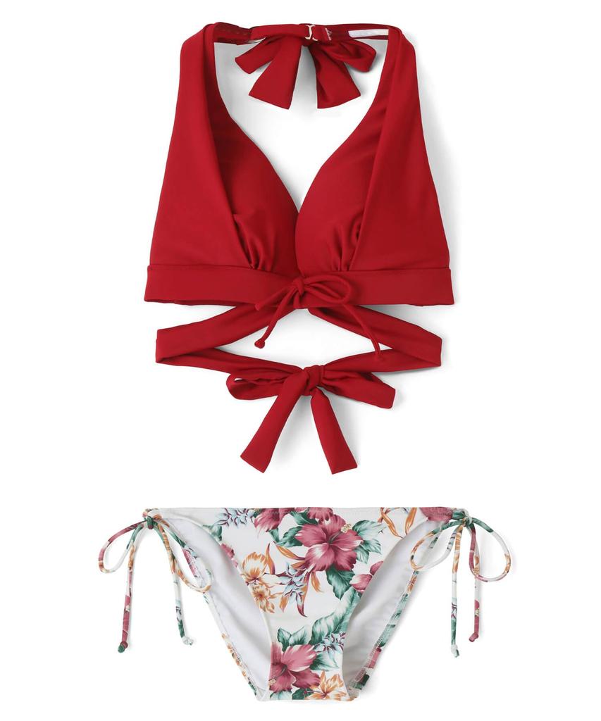 Swimwear Bikini Natural But Firm Up Bikini Red X Pink [Sanai Paradise] Set, [Natural Bra] Non-wired 55-53-2-1576