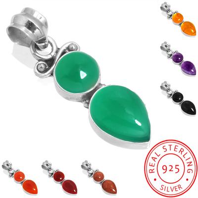 925 Sterlingsilber Anhänger Damen Handgefertigter Schmuck Geschenk zum Freundschaftstag Bernstein Amethyst Schwarzer Onyx Karneol Granat Quarz Grüner Onyx Gold Stein