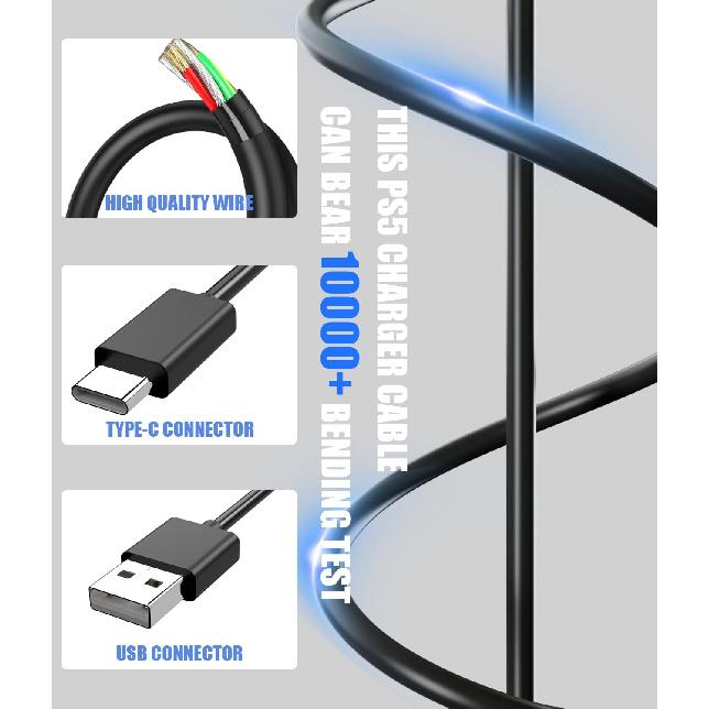 PANPEO USB C Charging Cable Compatible with PS5 Controller, 2 Pack 6.6Ft Fast Charging USB Type C Charger Cord Compatible with PlayStation 5 PS5 Dual