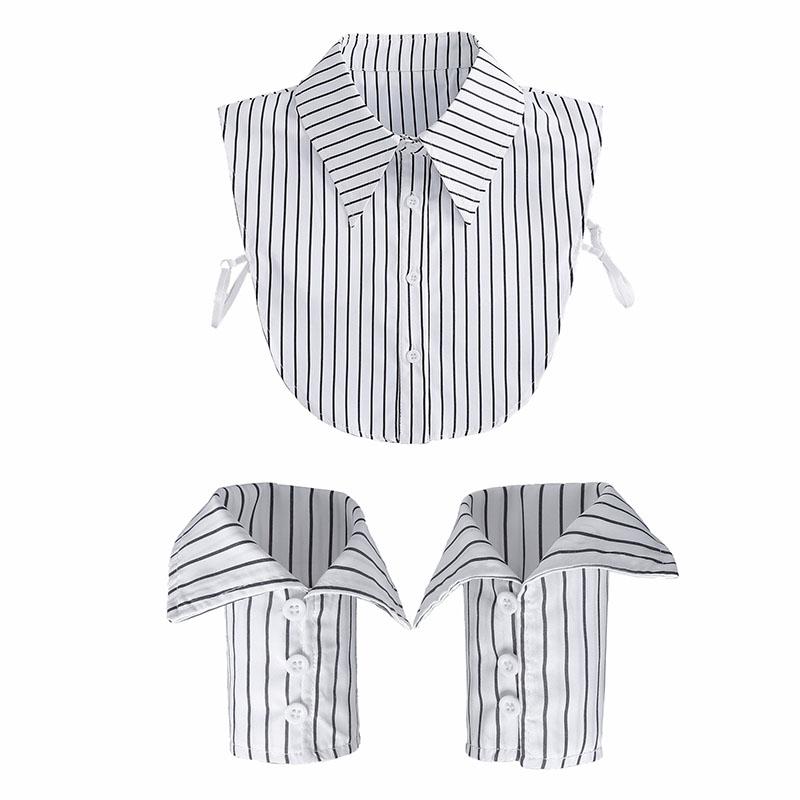 White Big Lapel Fake Collar And Black Detachable Cuff Lace False Collar Stand Removable Faux Col for Women Half Shirt Accessory