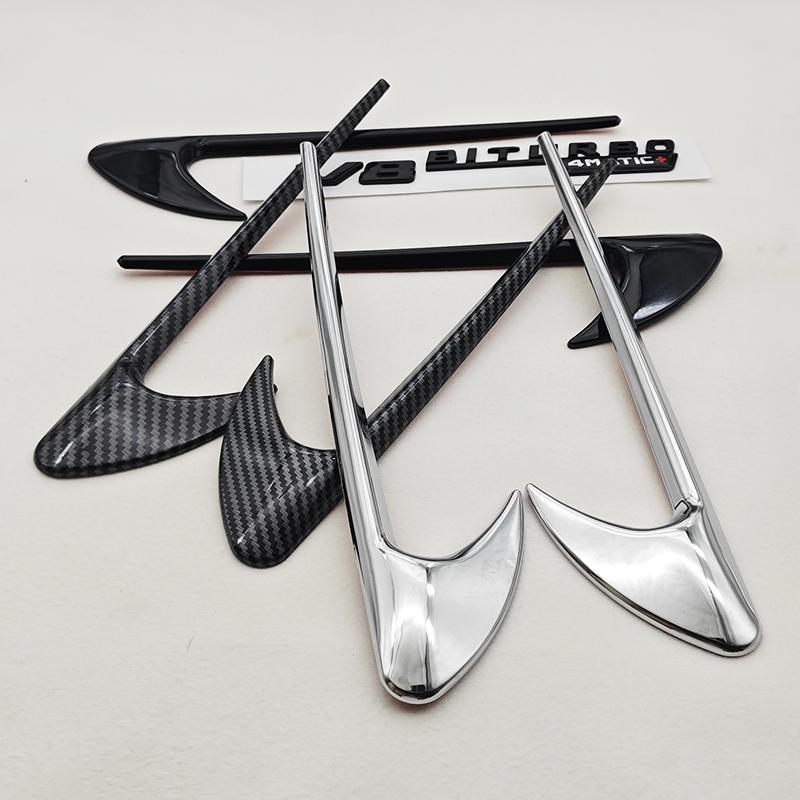 2pcs 3D ABS Vent Fender Trim Emblem Blade V8 BITURBO 4MATIC Logo Car Sticker Fender Badge For Mercedes Benz E300 E400 E53S E63S