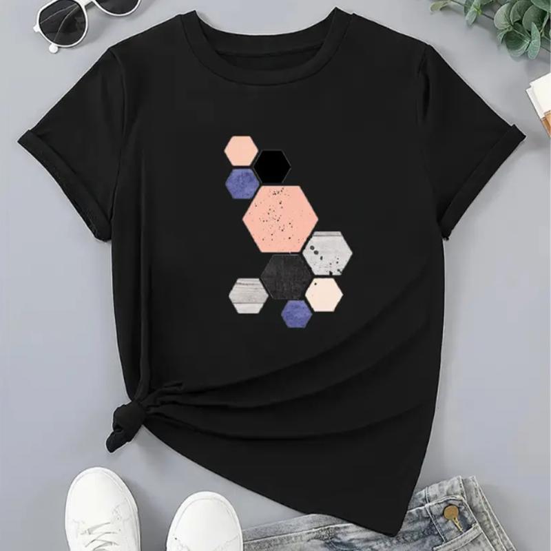 

Модная женская креативная сотовая футболка с принтом, забавная повседневная футболка с короткими рукавами и круглым вырезом, летняя женская футболка 8XL чёрный