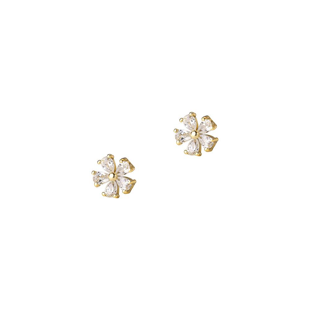 S999 Sterling Silver Mini Petal Set Zircon Stud Earrings for Women Small Cute Ear Jewelry Wholesale
