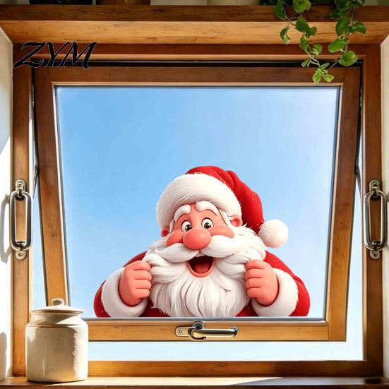 Christmas Home Decorations Peeking Santa Claus Static Window Cling, 3D Effect Holiday Gift for Sticker, Reusable Glass Decal Decor Xmas Party Supplies