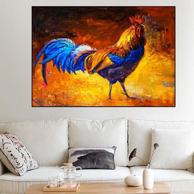 

Абстрактная картина маслом на холсте с животными, красочные плакаты с петухами и принты, настенная картина для Cuadros, гостиная, домашний декор, без рамки 20cm×40cm No Frame