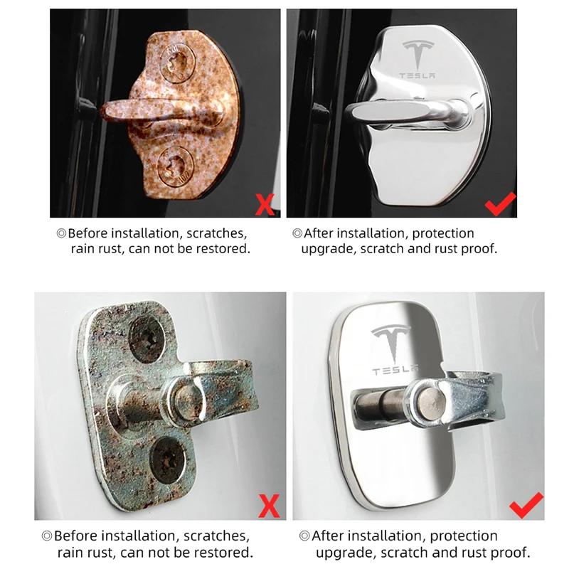 Car Sticker 2025 Hot 4 PCS/Set Fashion Stainless Steel Car Covers Door Lock Protecting Cover For Tesla model 3 model X Y Auto Ac