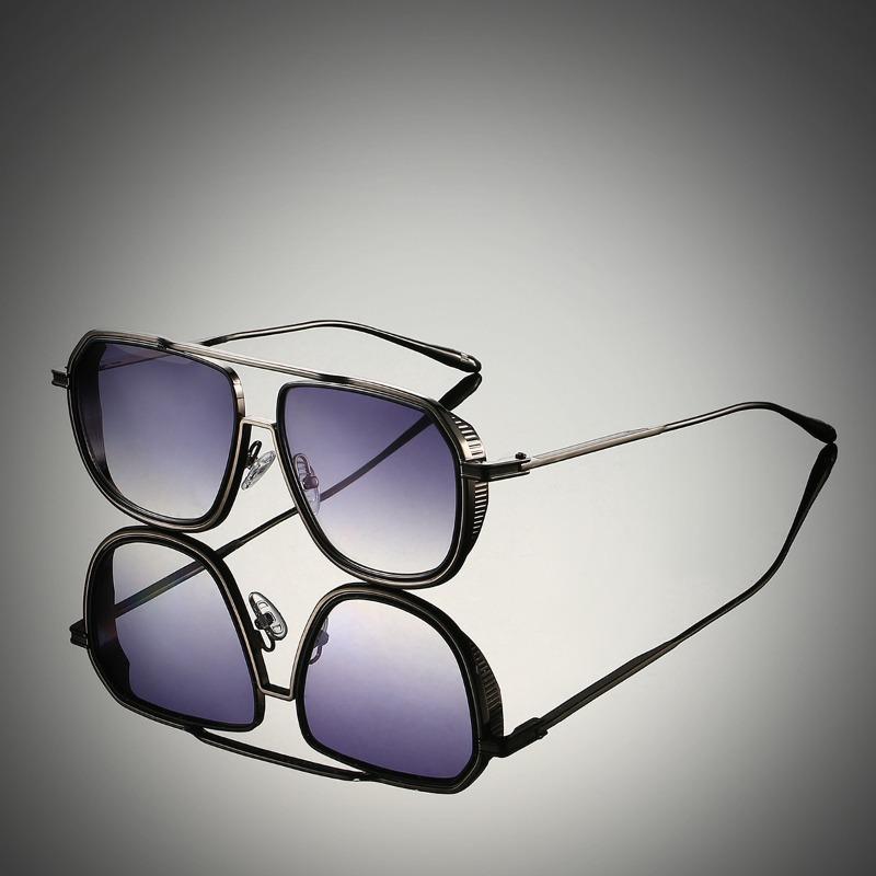 Non-polarized Fashion Steam Punk Double Girder Sunglasses Men Women Metal Square High Definition Driving Eyeglasses