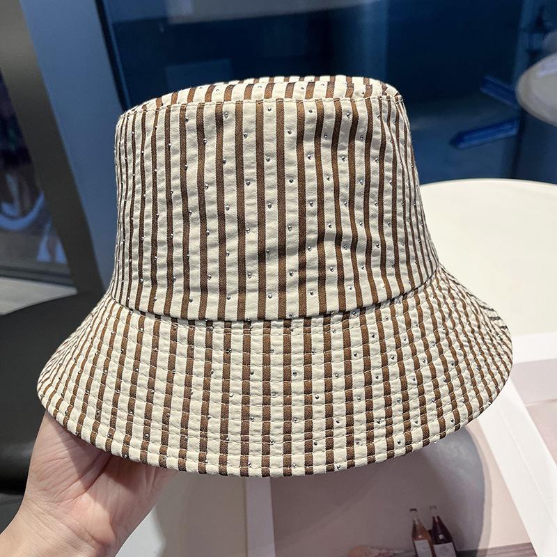 Spring and Autumn Water Diamond bucket hat Striped color matching hat Women's outdoor leisure bucket hat Shade basin hat