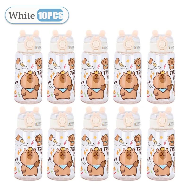1-10PCS Capybara Cartoon 550ml Portable Large-capacity Water Bottle Sports Straw Cups Student Plastic Water Cups Water Bottle