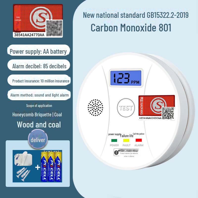 Zasilany bateryjnie wewnętrzny detektor tlenku węgla i gazu