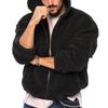 Men Sherpa Fleece Zip Up Hooded Jacket Solid Color Warm Casual Outerwear Coat