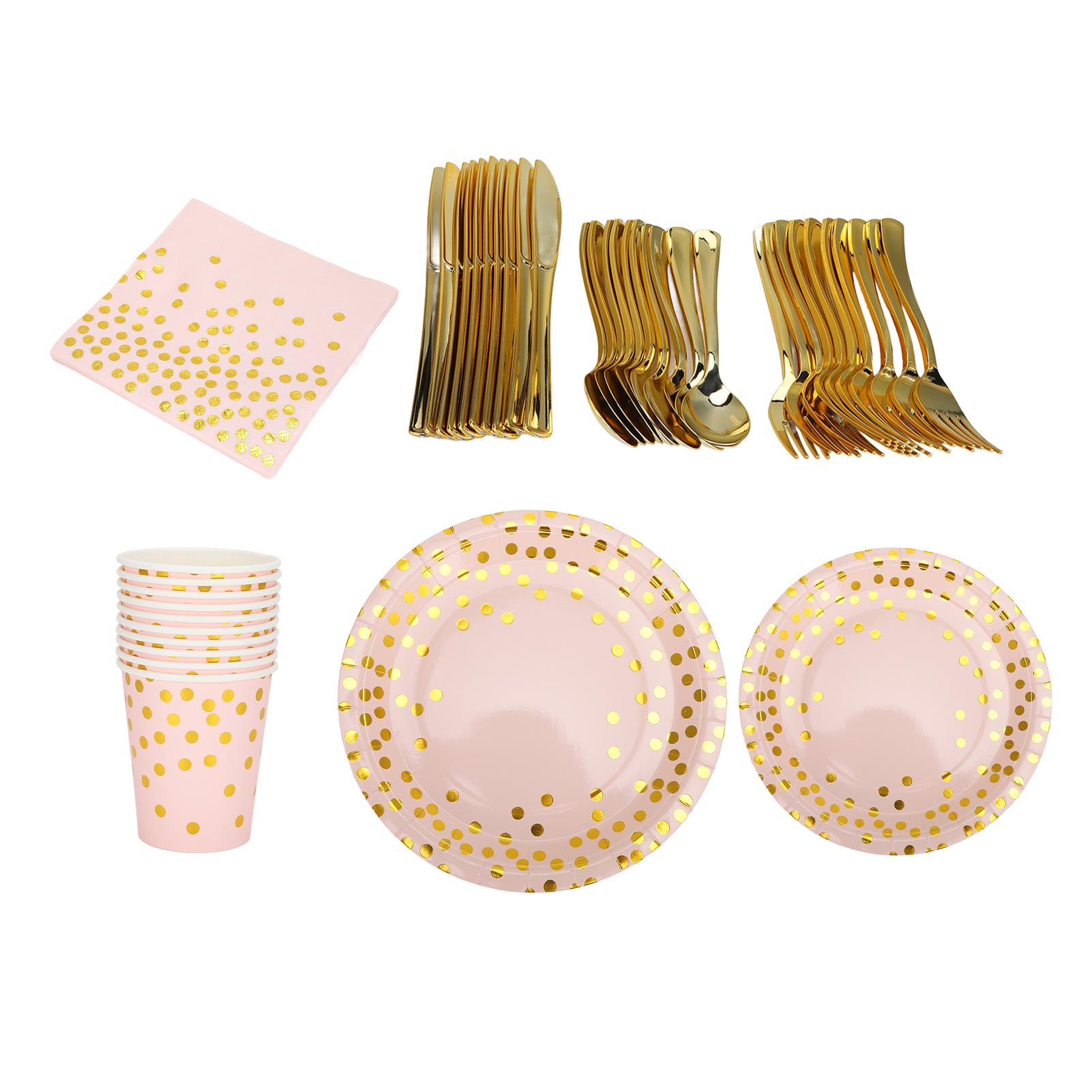 

70Pcs Party Paper Plates Food Grade Materials Easily Use Save Time Elegant Golden Disposable Dinnerware Set for