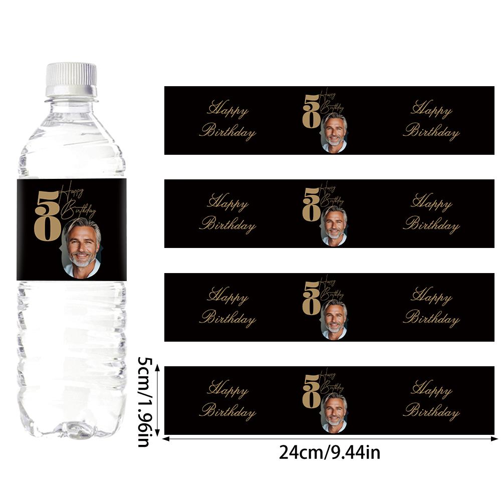 30pcs Custom 30 40 50 60 70th Birthday Party Bottle Sticker with Personalised Face Photo for Adult Birthday Party Decorations