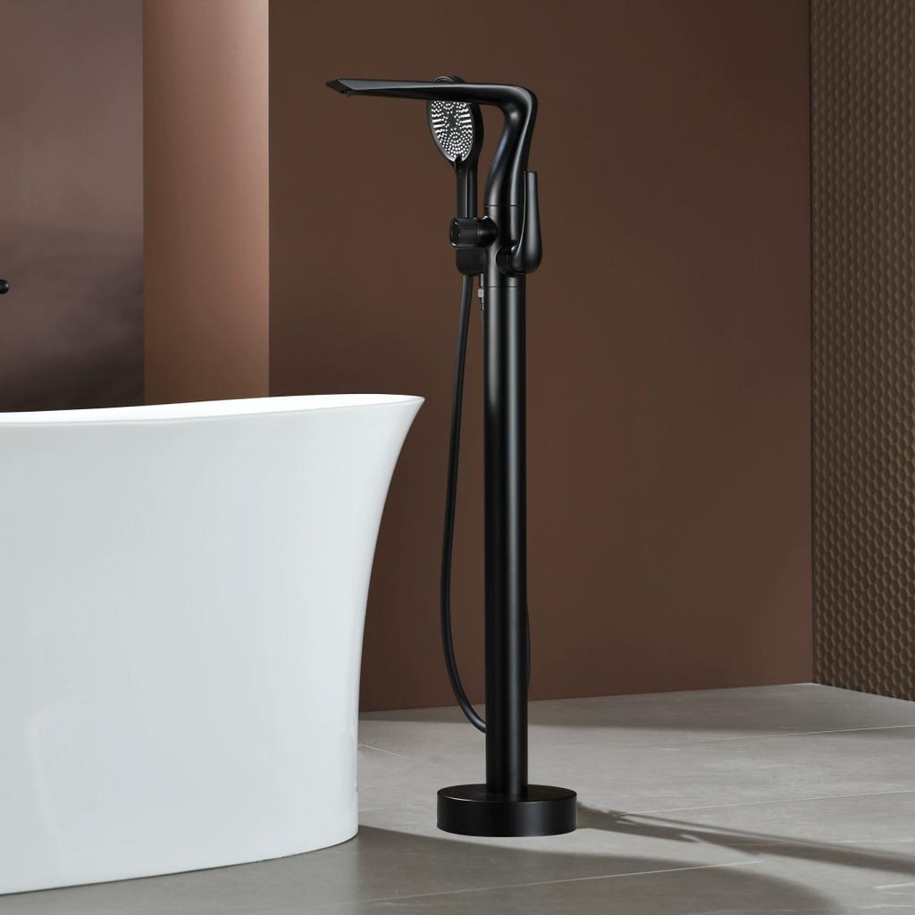 Rose Gold Bathtub Faucet Set Brushed Gold Floor Standing Bathtub Mixer Black Bathtub Faucet Rotation Spout with Handshower Head