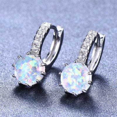 Classic Round Opal Stone Earrings Simple  Silver Color Earrings Female Cute Small Hoop Earrings For Women Wedding Jewelry