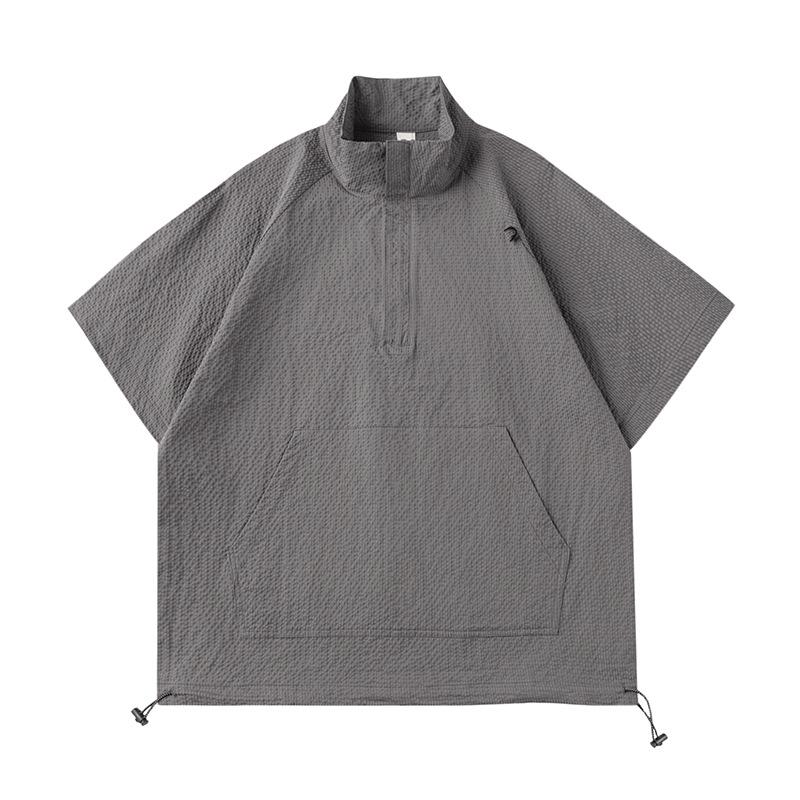

Mu Qiu Men s Summer Stand-Up Collar Half-Zip Loose Windbreaker Top 3XL (90-100 kg)