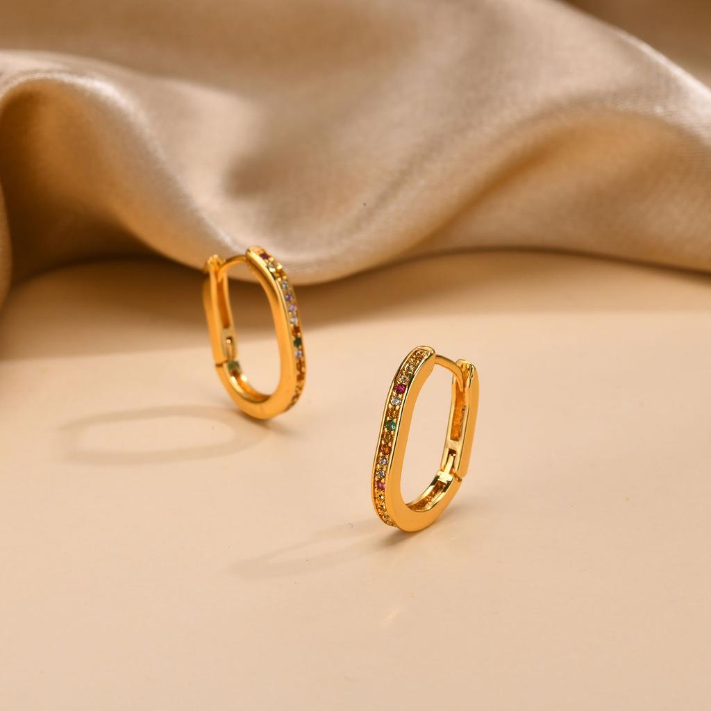 Dainty Colorful CZ Stone Hoop Earrings for Women Girls, Gold Color Bling Metal Small Earring Birthday Gifts Christmas Party
