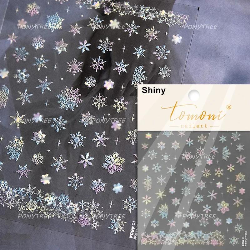 Flying Snowflakes Cold Winter Geometric Hexagon Star Romantic Adhesive Nail Art Stickers Embossment Rhinestone Manicure Decals