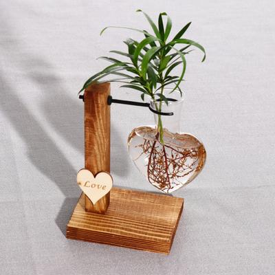 Glasvase zur Pflanzenanzucht, Love Bulb Vase mit Holzrahmen, Desktop-Pflanzenanzuchtstation für Hydrokulturpflanzen, Blumenstecklinge, Heimdekoration