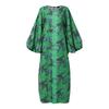 L-5XL Women O Neck Batwing Long Sleeve Floral Print Casual Loose Maxi Kaftan Dress