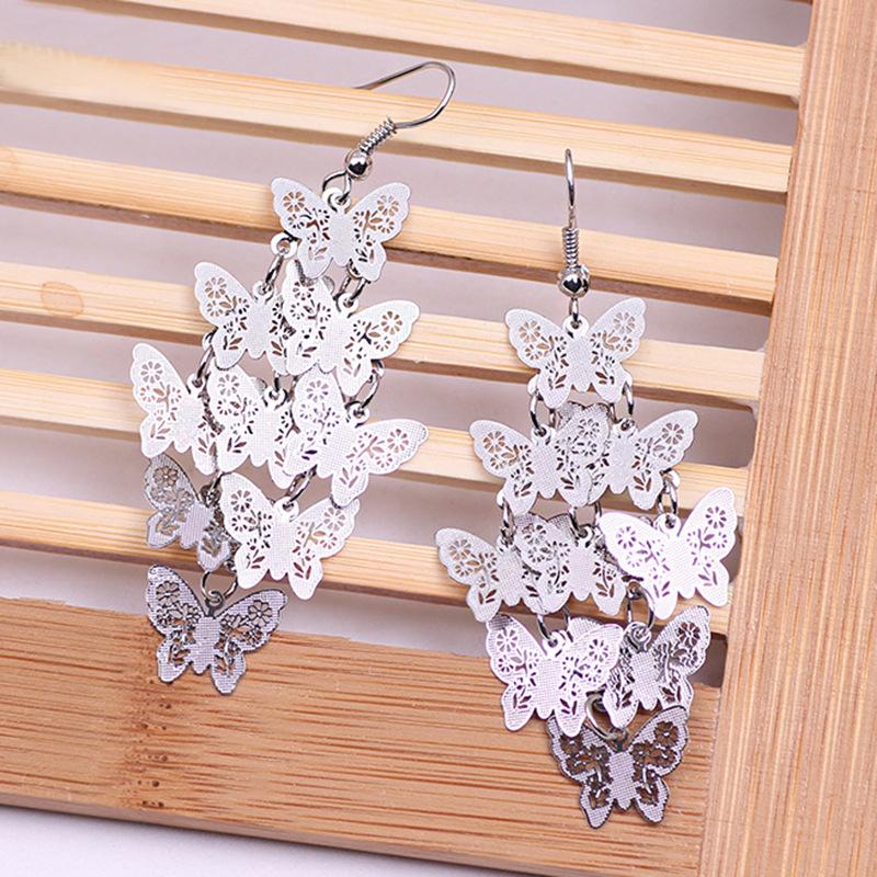Cute Multilayer Colorful Butterfly Earrings For Women Hollow Geometric Butterflies Earrings Bohemian Long Drop Dangle Zircon