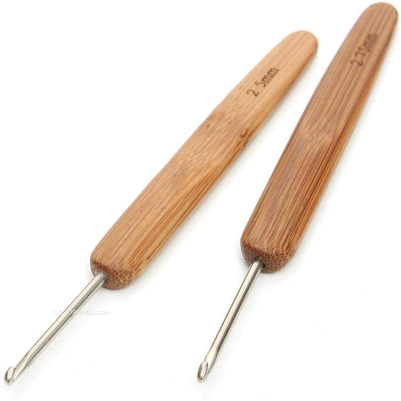 10pcs/bag Bamboo Handle Craft Needle Home Use Crochet Hooks Set Portable Sweater Knitting Multi Size Ergonomic DIY Sewing Tools