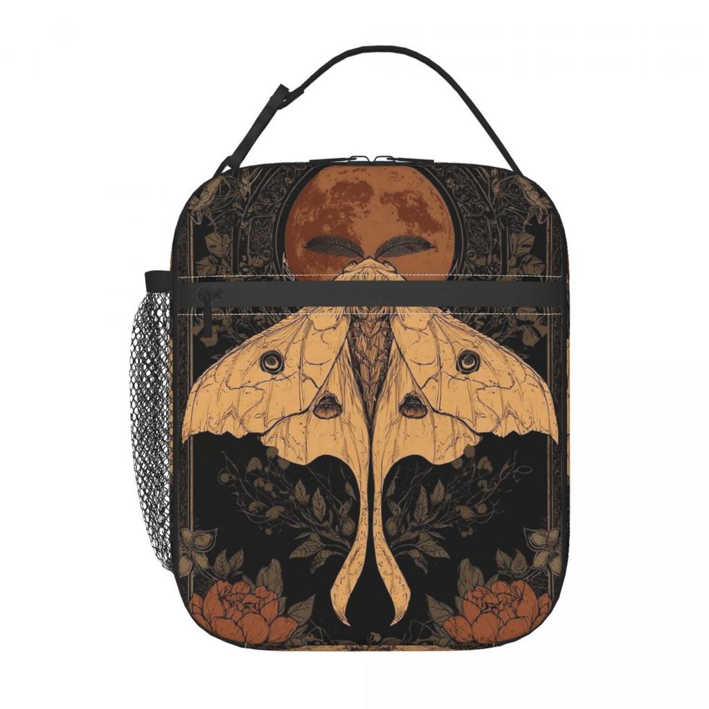 GothMoth Themed Artwork Print Insulated Lunch Bag for Women Kids Portable Food Boxes Thermal Lunch Box Tote