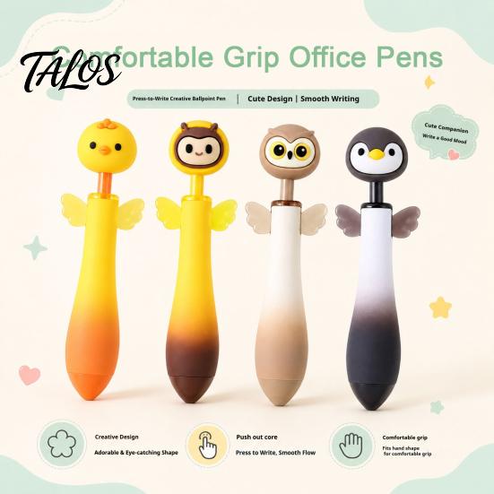 Ergonomic Pens for Long Writing Cute Animal Ballpoint Pen, 0.7mm Smooth Retractable Gel Creative Student Stationery Pens, Owl/Chick/Penguin/Honeybee