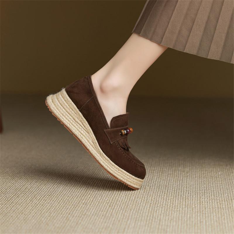 Fashion New Spring/autumn Sheep Suede Women Shoes Round Toe Loafers Shoes for Women Fashion Platform Women Pumps Wedge Heel Shoes