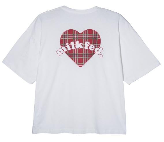 

Milkfed Tartan Heart Wide Short Sleeve Tee in Off White Women s