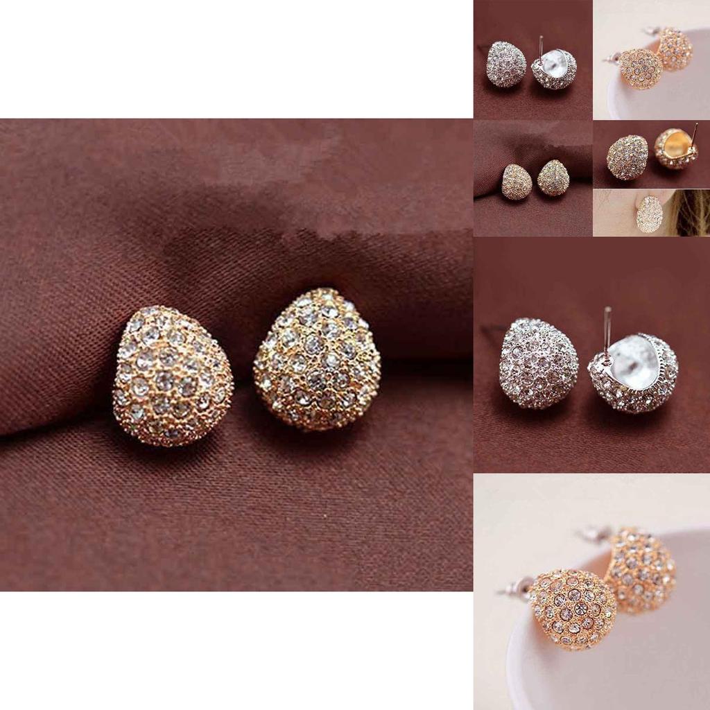 Chic And Stylish Women's Korean Crescent Moon Rhinestone Shining Stud Earrings