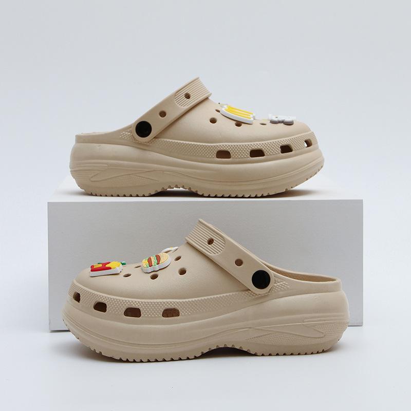 Thick-soled hole shoes women's  new summer wear height-increasing sandals seaside beach bag head half slippers women