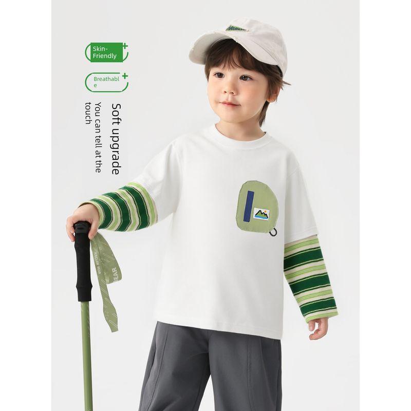 Right European Style Boys' Faux Two-Piece Long-Sleeve T-Shirt 2026 Spring New Spring and Autumn Outfit for Babies and Children, Thin Base Layer